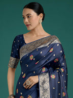 Monjolika Fashion Navy blue Charming Soft Banarasi Zari Woven Designer Satin Silk Saree With Lovely Blouse Piece - Distacart