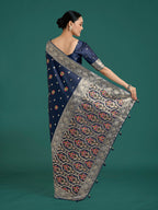 Monjolika Fashion Navy blue Charming Soft Banarasi Zari Woven Designer Satin Silk Saree With Lovely Blouse Piece - Distacart