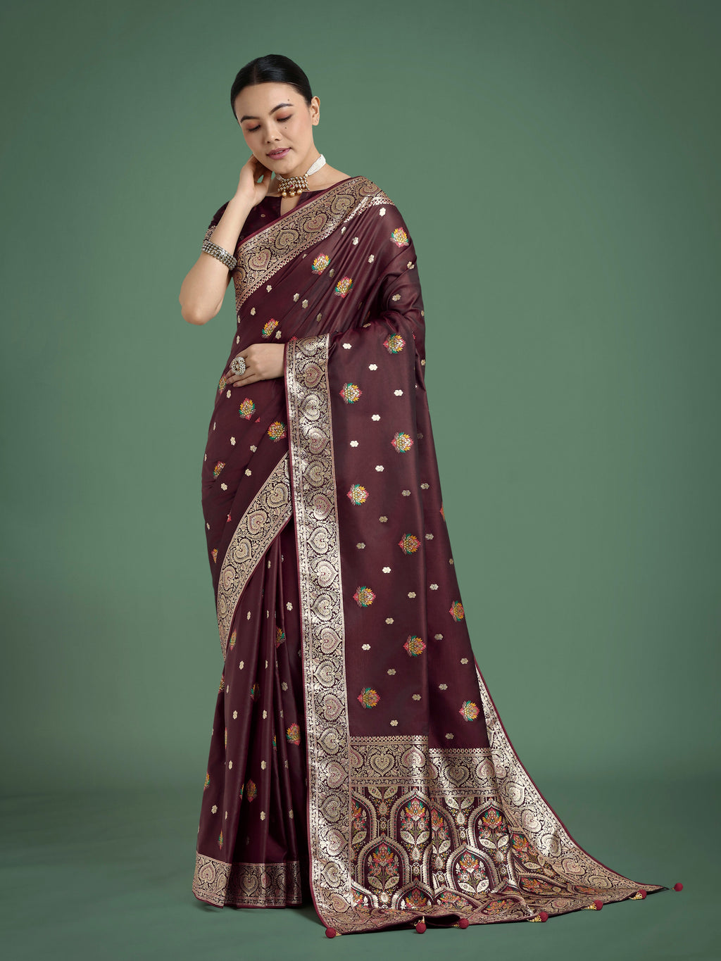 Monjolika Fashion Maroon Charming Soft Banarasi Zari Woven Designer Satin Silk Saree With Lovely Blouse Piece - Distacart