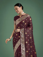 Monjolika Fashion Maroon Charming Soft Banarasi Zari Woven Designer Satin Silk Saree With Lovely Blouse Piece - Distacart