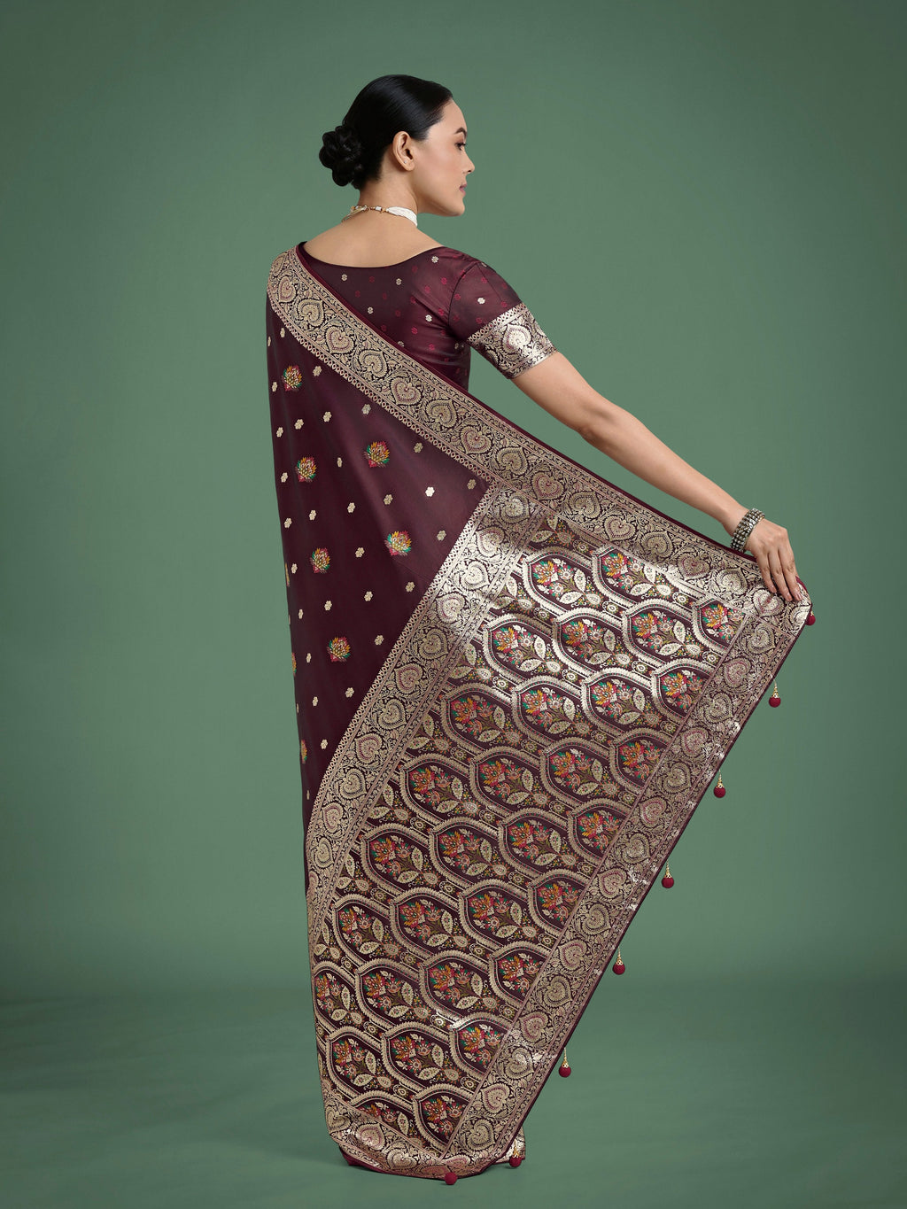 Monjolika Fashion Maroon Charming Soft Banarasi Zari Woven Designer Satin Silk Saree With Lovely Blouse Piece - Distacart