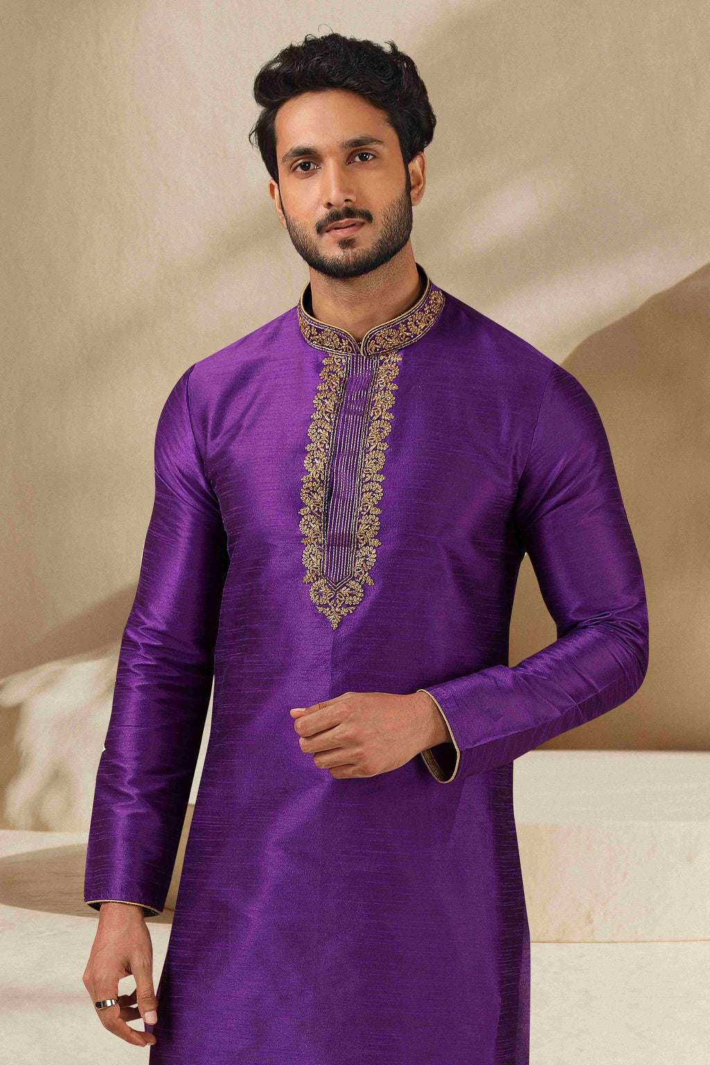 Raivat Ethnic Banarasi Art Silk Thread Work Kurta Pajama In Purple Colour - Distacart