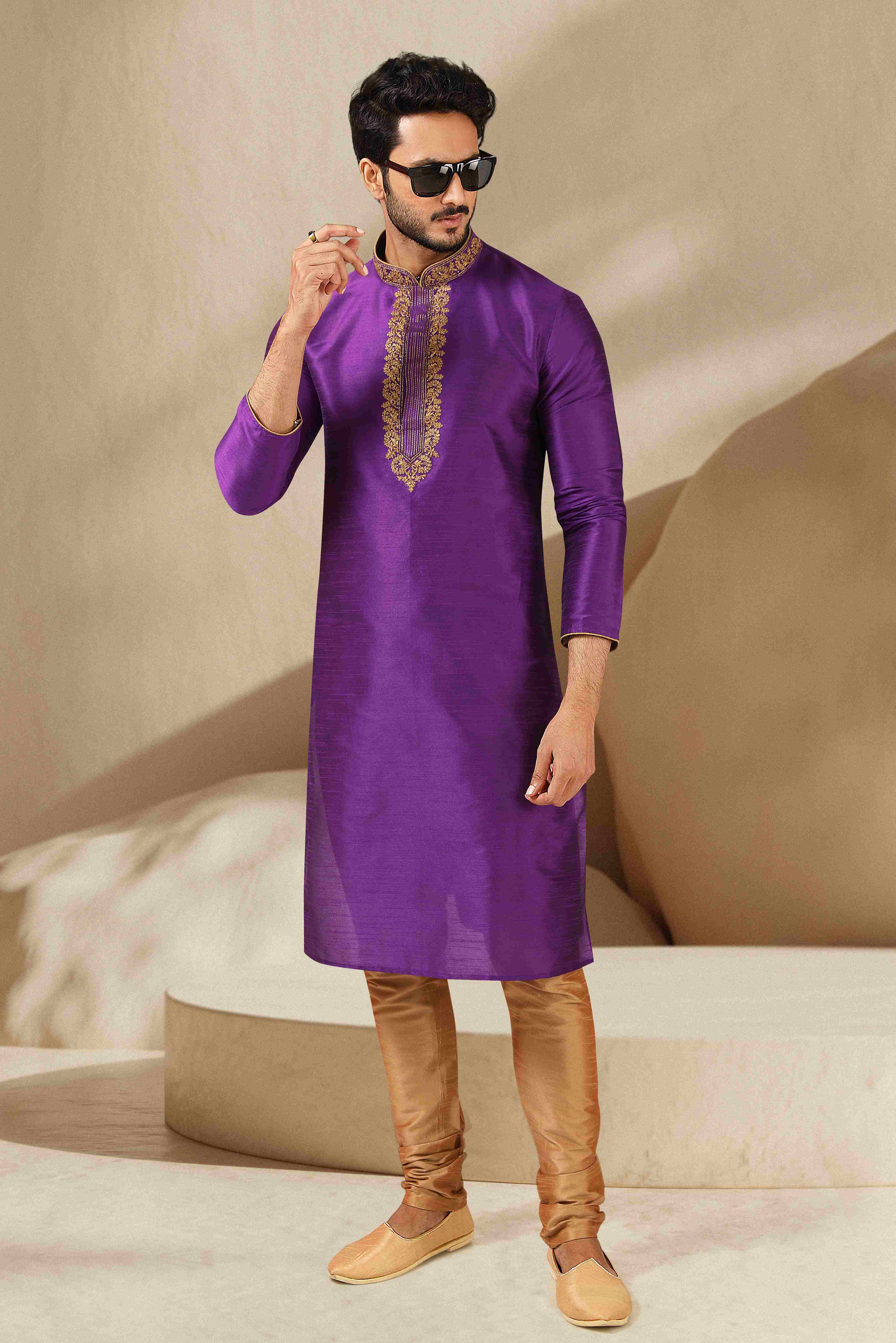 Raivat Ethnic Banarasi Art Silk Thread Work Kurta Pajama In Purple Colour - Distacart
