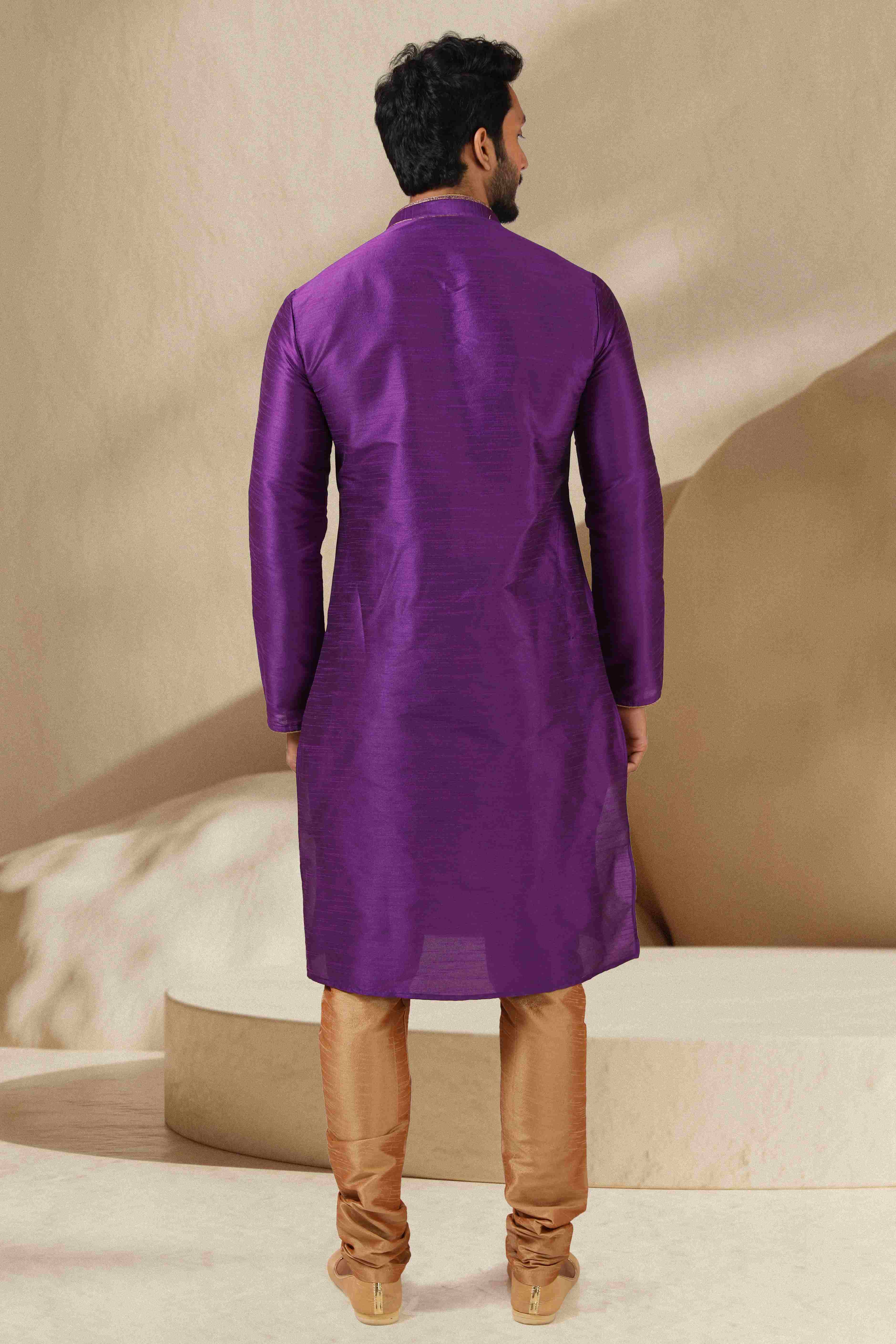 Raivat Ethnic Banarasi Art Silk Thread Work Kurta Pajama In Purple Colour - Distacart