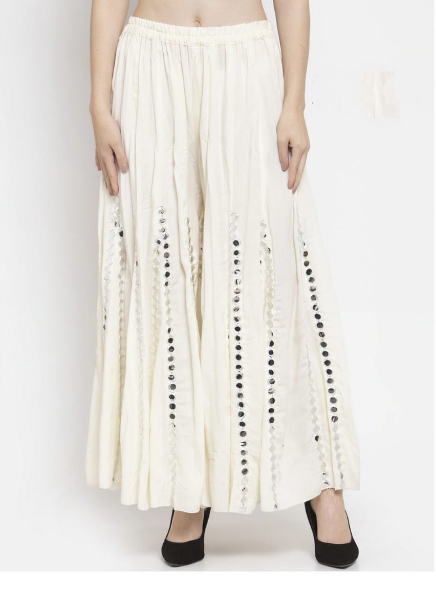 PAVONINE Cream Color Mirror Embroidery Work Gharara - Distacart