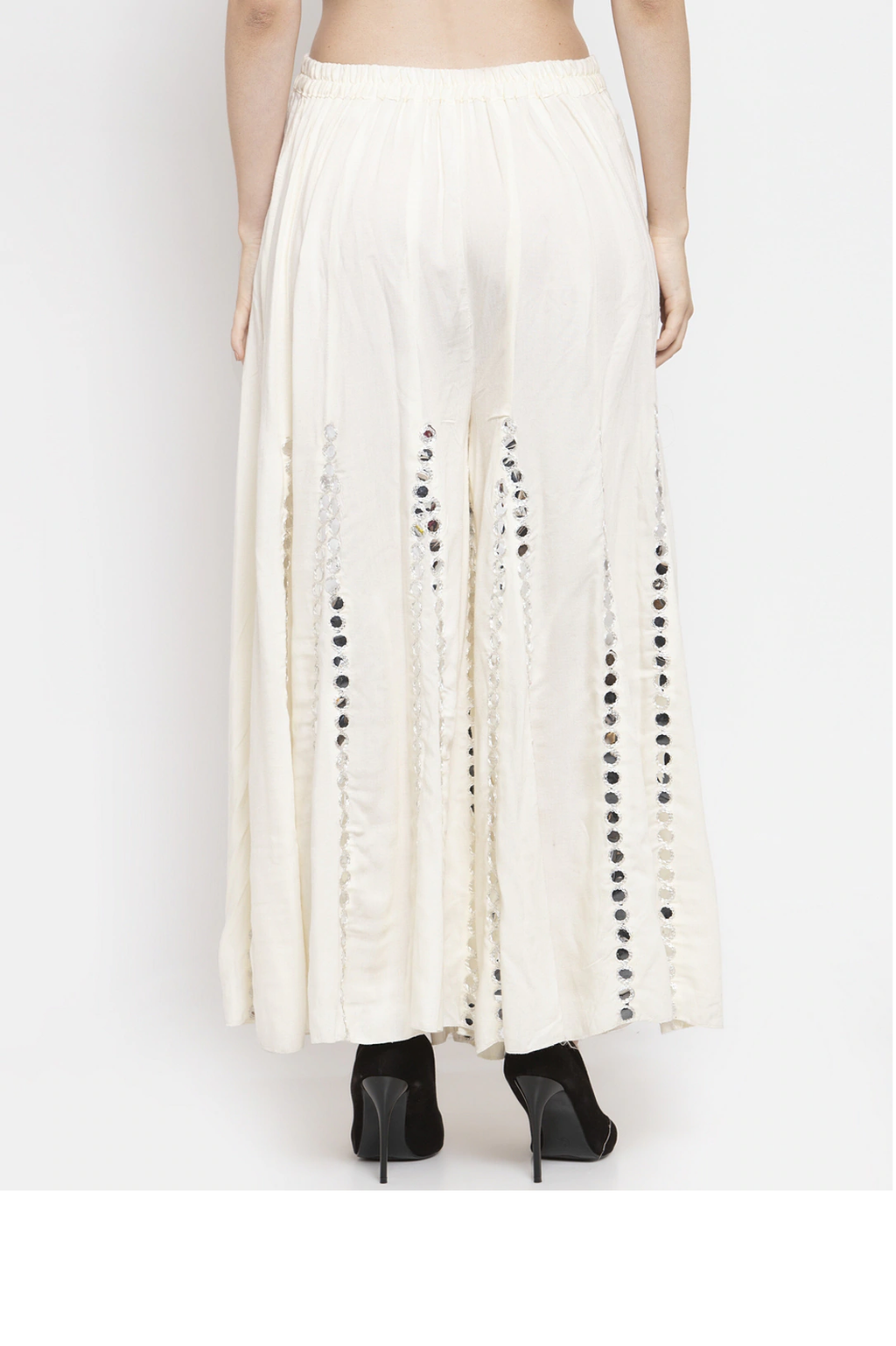 PAVONINE Cream Color Mirror Embroidery Work Gharara - Distacart