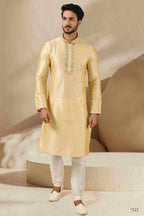 Raivat Ethnic Banarasi Art Silk Thread Work Kurta Pajama In Gold Colour - Distacart