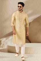 Raivat Ethnic Banarasi Art Silk Thread Work Kurta Pajama In Gold Colour - Distacart