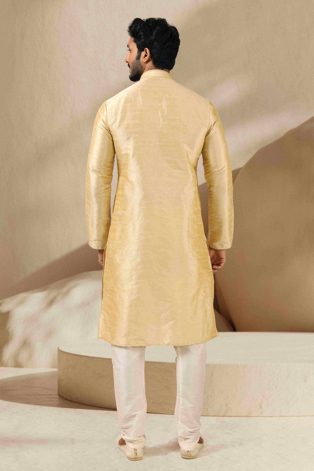 Raivat Ethnic Banarasi Art Silk Thread Work Kurta Pajama In Gold Colour - Distacart
