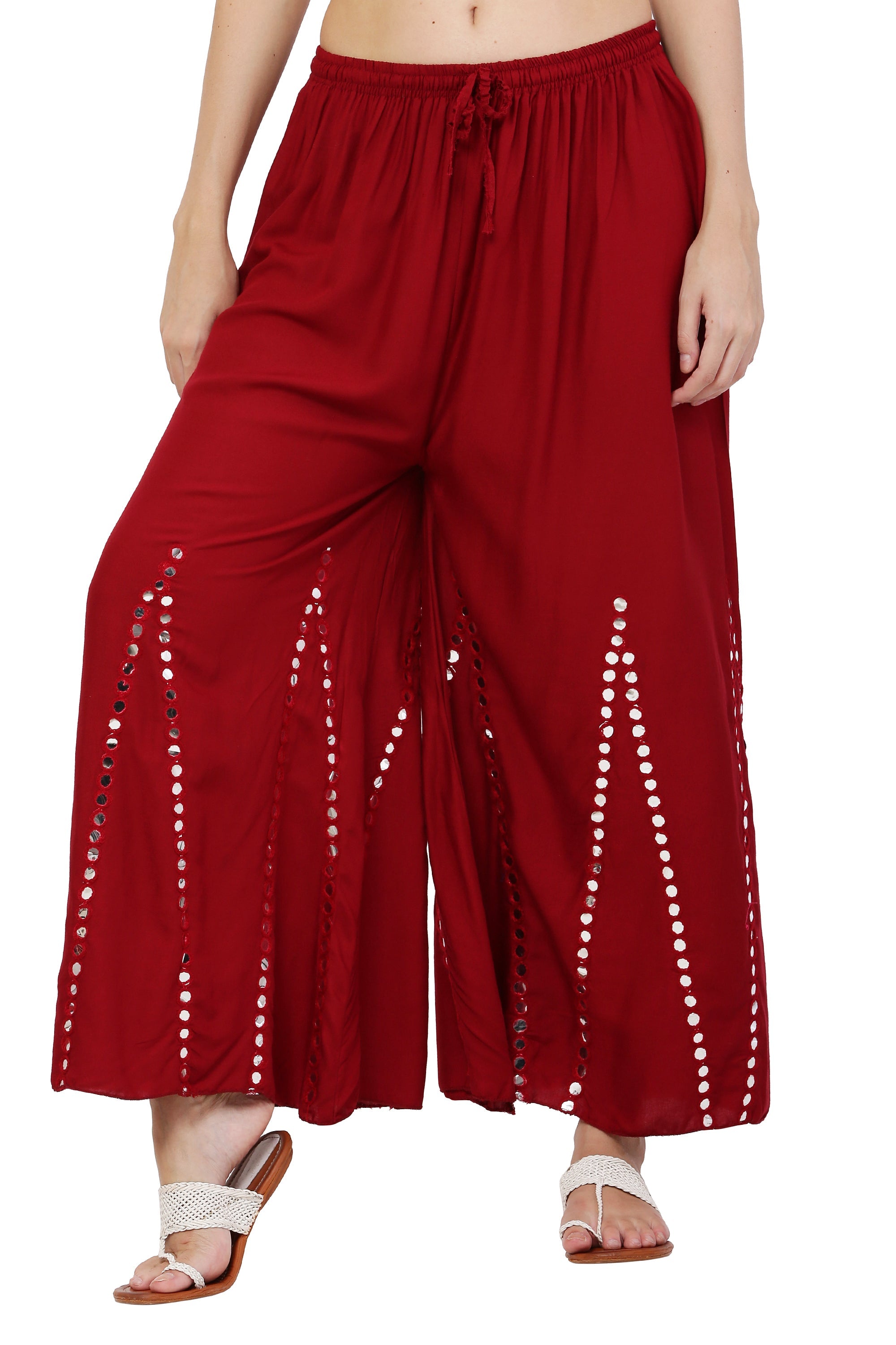 PAVONINE Maroon Color Mirror Embroidery Work Gharara - Distacart