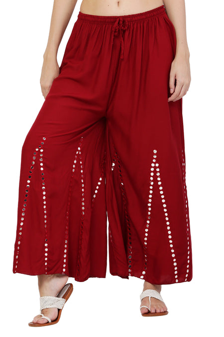 PAVONINE Maroon Color Mirror Embroidery Work Gharara