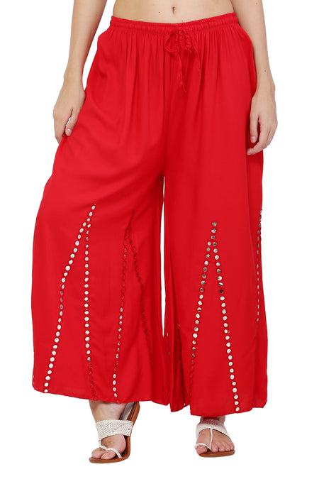 PAVONINE Red Color Mirror Embroidery Work Sharara For Women