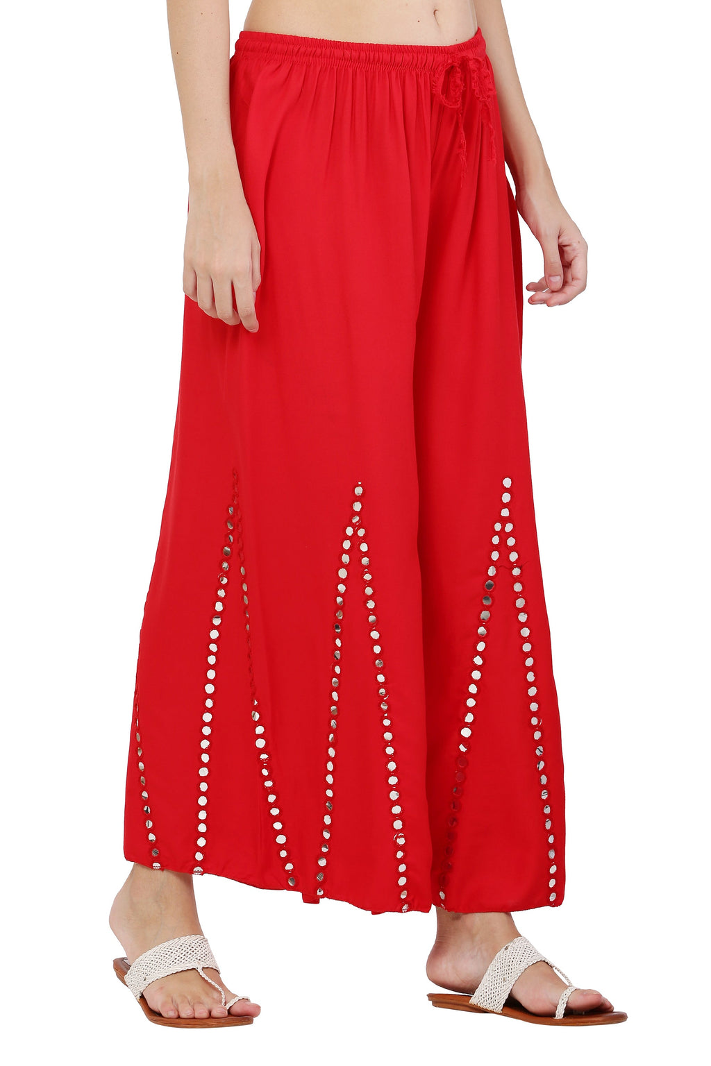 PAVONINE Red Color Mirror Embroidery Work Gharara - Distacart