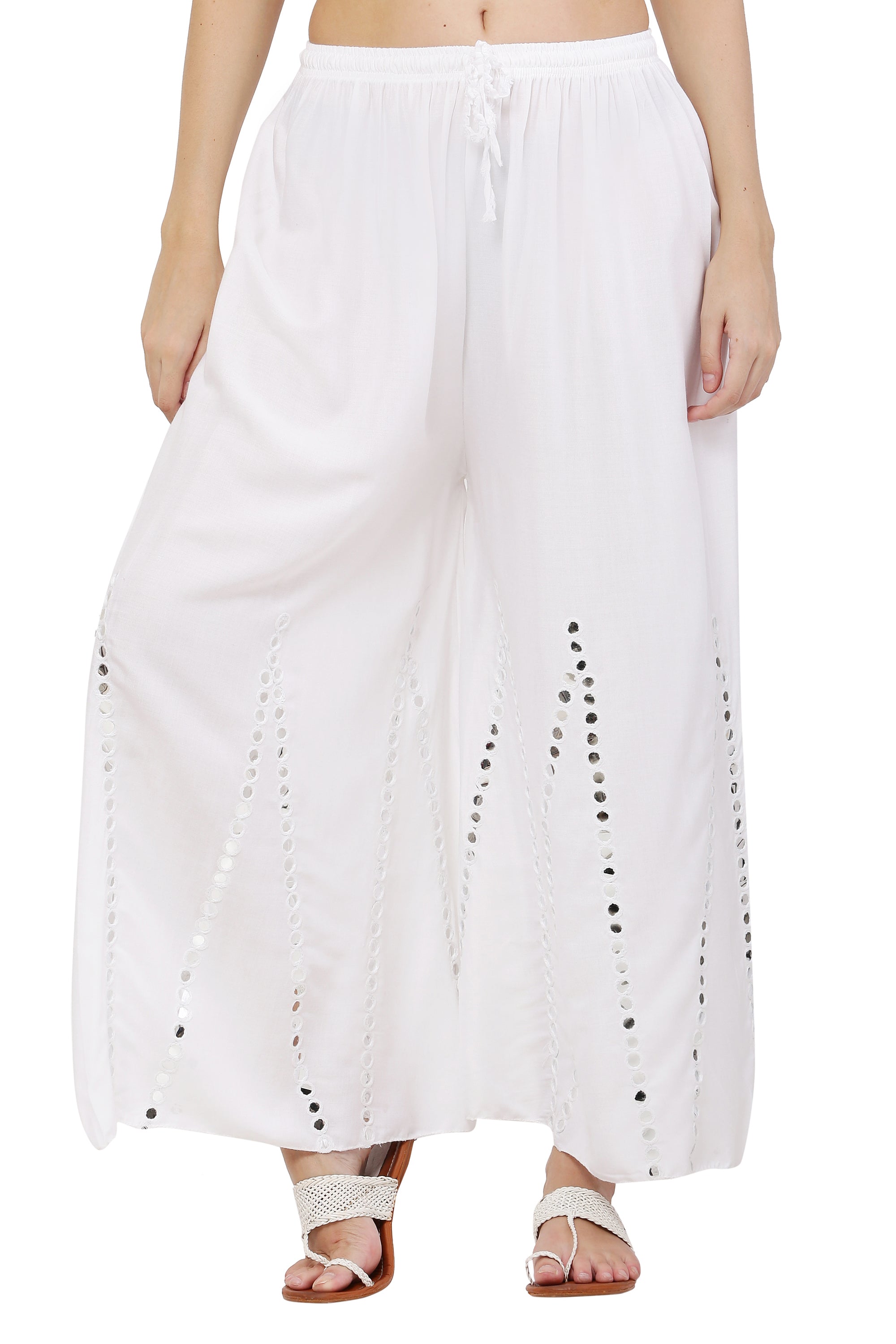 PAVONINE White Color Mirror Embroidery Work Gharara - Distacart