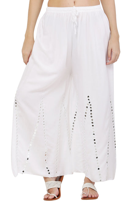 PAVONINE White Color Mirror Embroidery Work Gharara