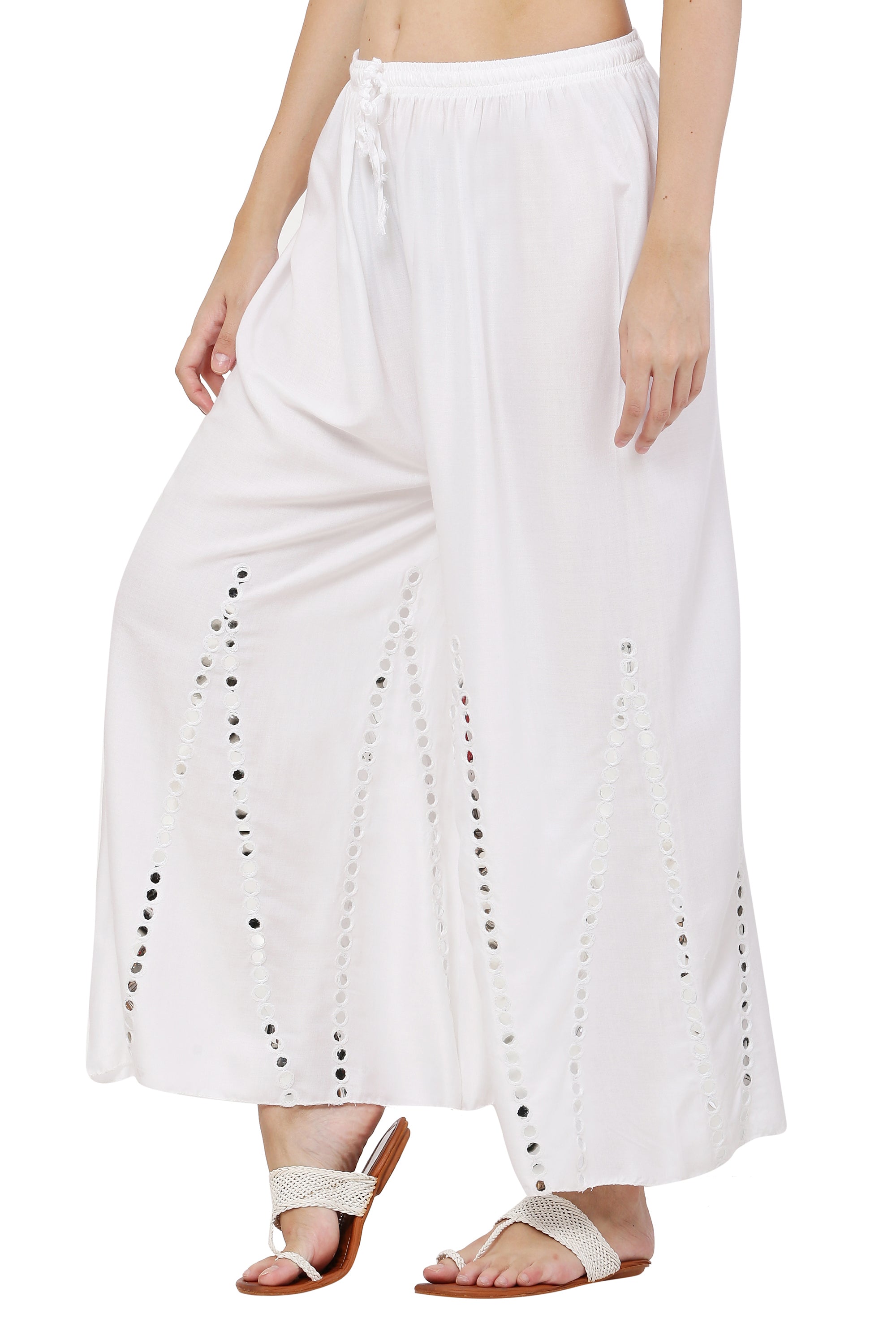PAVONINE White Color Mirror Embroidery Work Gharara - Distacart