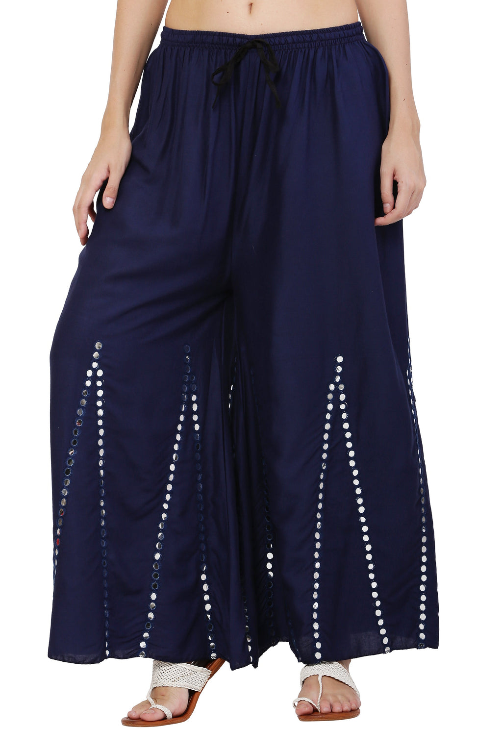PAVONINE Navy Blue Color Mirror Embroidery Work Gharara - Distacart