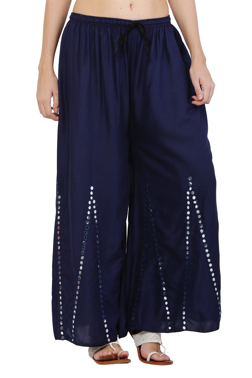 PAVONINE Navy Blue Color Mirror Embroidery Work Gharara - Distacart