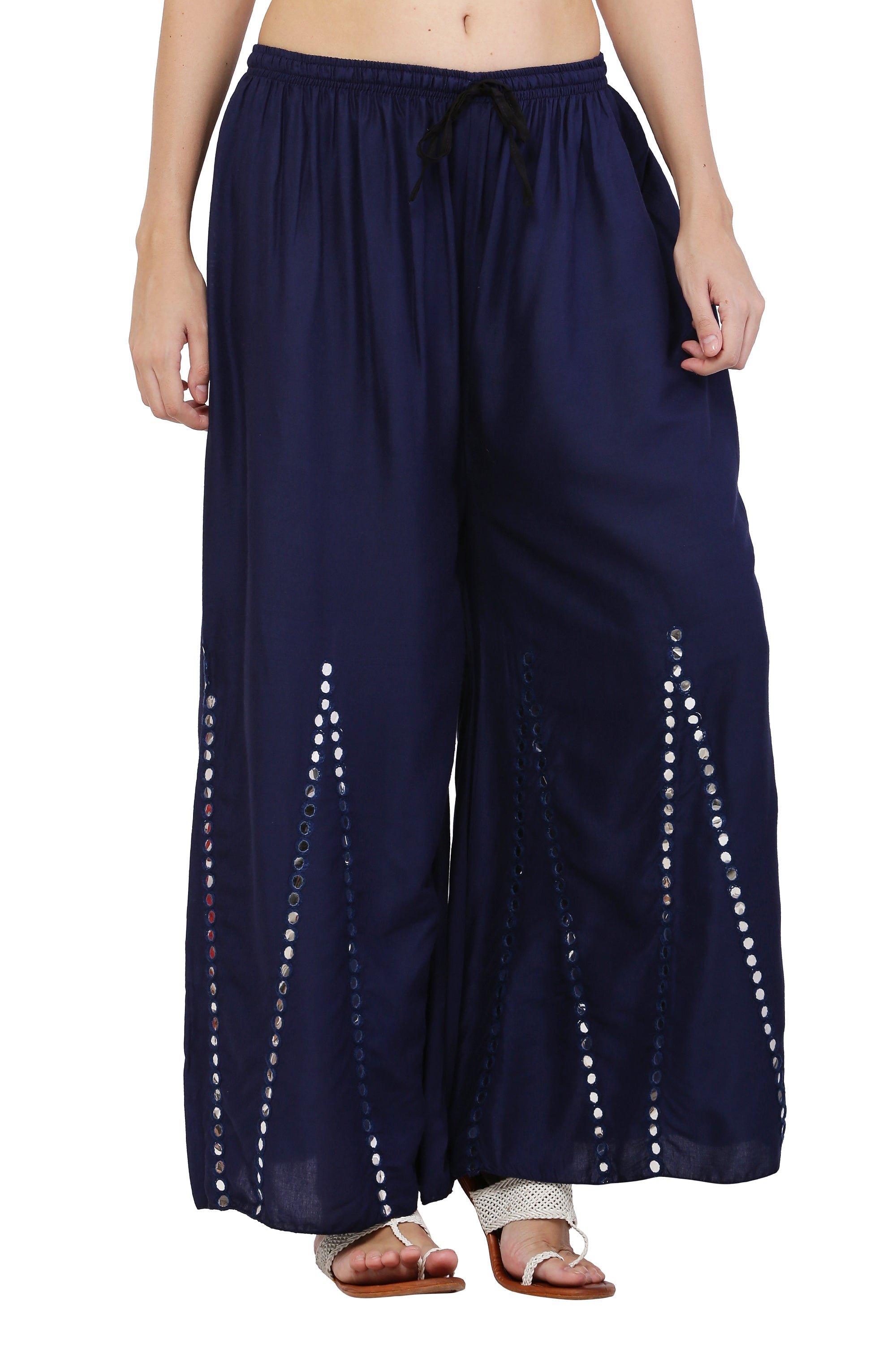 PAVONINE Navy Blue Color Mirror Embroidery Work Gharara - Distacart