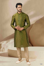 Raivat Ethnic Banarasi Art Silk Thread Work Kurta Pajama In Green Colour - Distacart