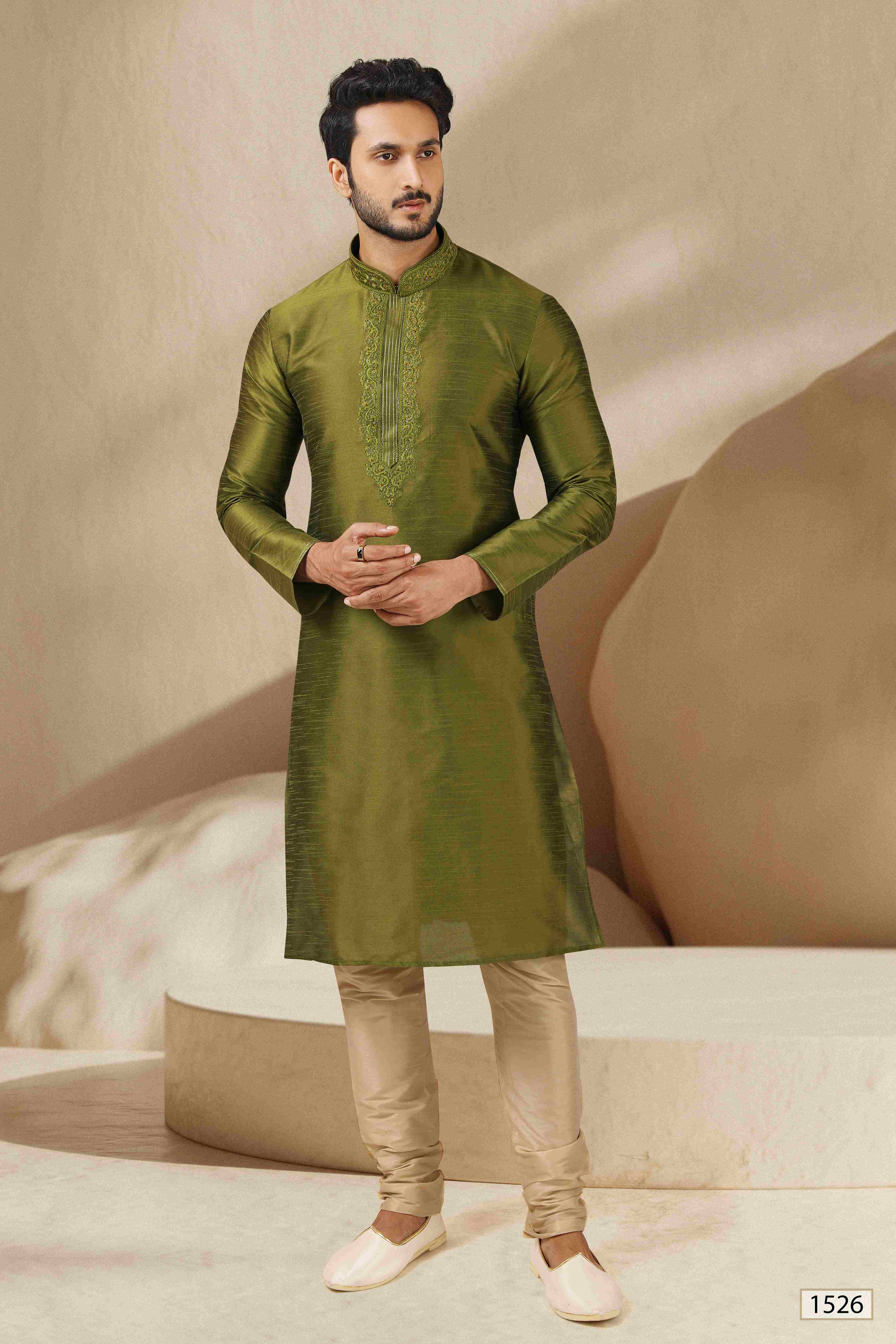 Raivat Ethnic Banarasi Art Silk Thread Work Kurta Pajama In Green Colour - Distacart