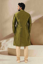 Raivat Ethnic Banarasi Art Silk Thread Work Kurta Pajama In Green Colour - Distacart