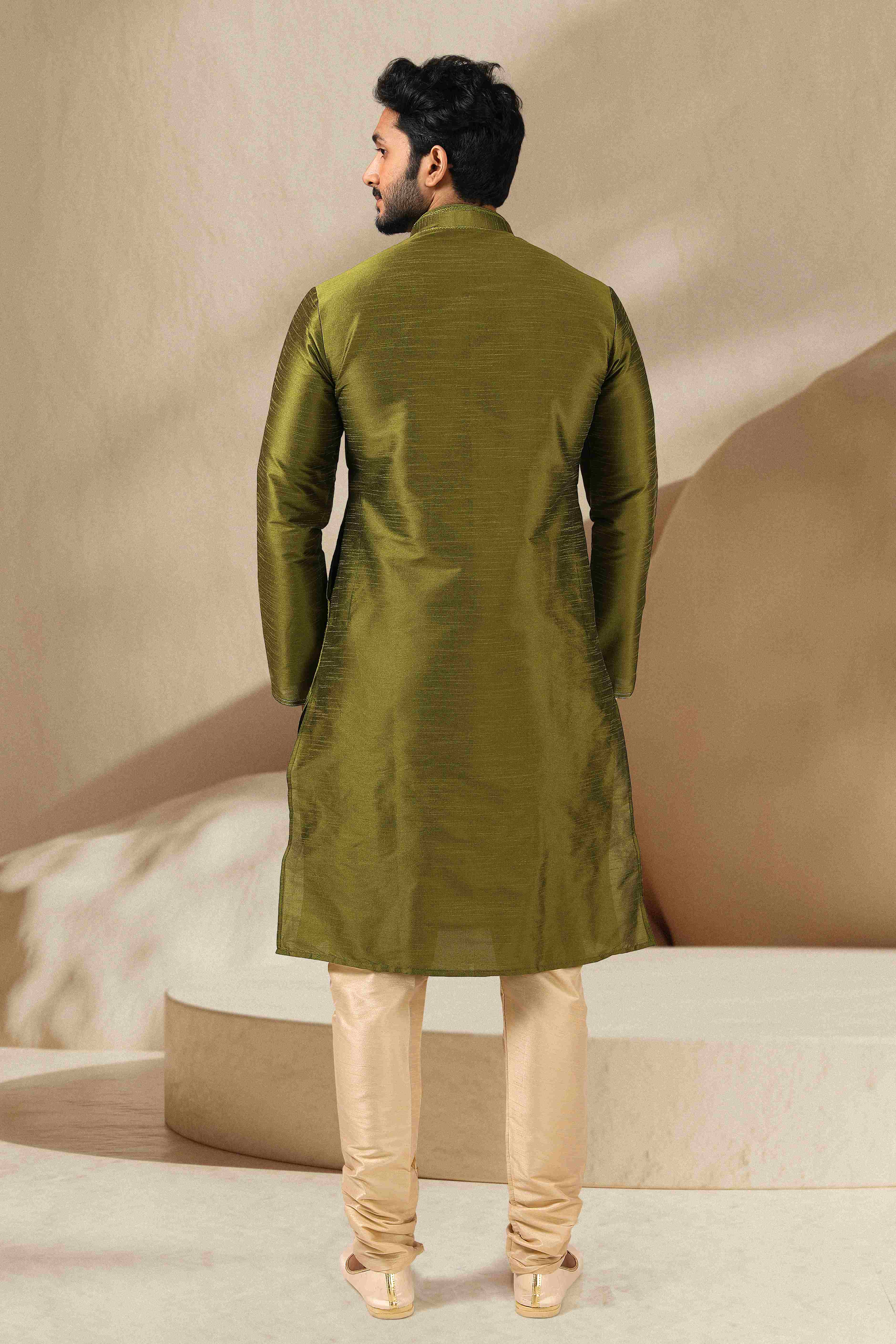 Raivat Ethnic Banarasi Art Silk Thread Work Kurta Pajama In Green Colour - Distacart
