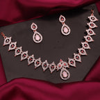 Tehzeeb Creations Pink Colour Diamond Choker Necklace Jewellery Set With Matching Pair of Earrings For Women And Girls