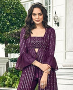 Anaita Purple Georgette Stitched Shrug Suit With Sequence Thread Work - Distacart