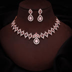 Tehzeeb Creations Pink Colour Diamond Choker Necklace Jewellery Set With Matching Pair of Earrings For Women And Girls