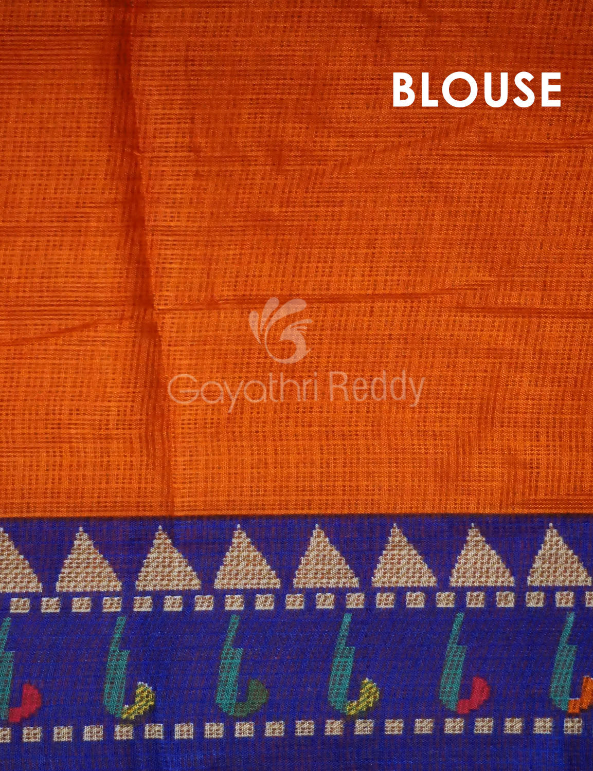 Orange Coloured Saree With Contrast Royal Blue Printed Semi Soft Silk Kota Saree By Gayathri Reddy Designer Studio