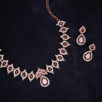 Tehzeeb Creations Pink Colour Diamond Choker Necklace Jewellery Set With Matching Pair of Earrings For Women And Girls