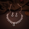 Tehzeeb Creations Shimmering Rose Gold Polished Ad Studded Necklace Jewellery Set With Matching Earrings For Women And Girls
