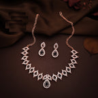 Tehzeeb Creations Shimmering Rose Gold Polished Ad Studded Necklace Jewellery Set With Matching Earrings For Women And Girls