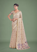 Monjolika Fashion Imaginative Beige & Pink Woven Butti Pattern Cotton Silk Saree - Distacart