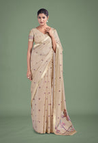 Monjolika Fashion Imaginative Beige & Pink Woven Butti Pattern Cotton Silk Saree - Distacart