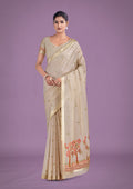 Monjolika Fashion Imaginative Beige & Red Woven Butti Pattern Cotton Silk Saree - Distacart
