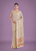 Monjolika Fashion Imaginative Beige & Red Woven Butti Pattern Cotton Silk Saree - Distacart