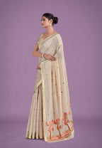 Monjolika Fashion Imaginative Beige & Red Woven Butti Pattern Cotton Silk Saree - Distacart