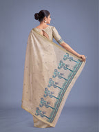 Monjolika Fashion Imaginative Beige & Blue Woven Butti Pattern Cotton Silk Saree - Distacart