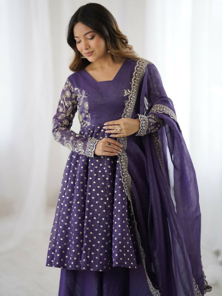 Teeya Creation Lavender Color Embroidery Work Wedding Wear Salwar Suit - Distacart