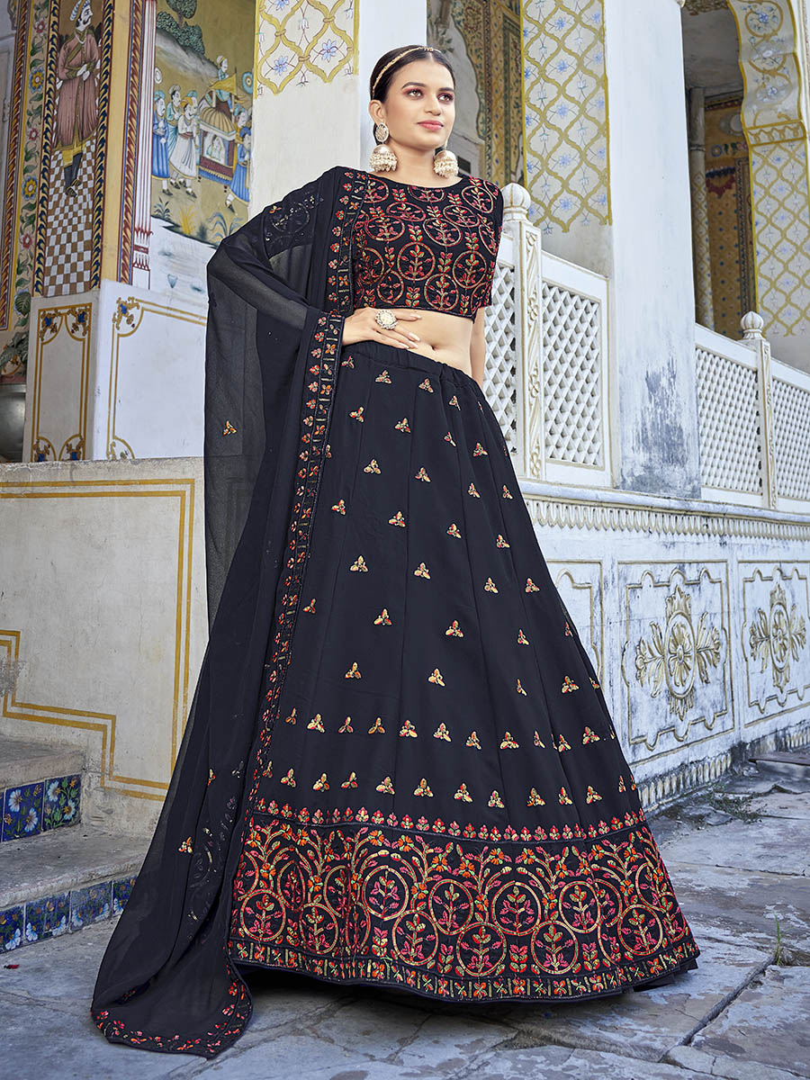 Myra Navy Blue Georgette Embroidered Designer Lehenga Choli