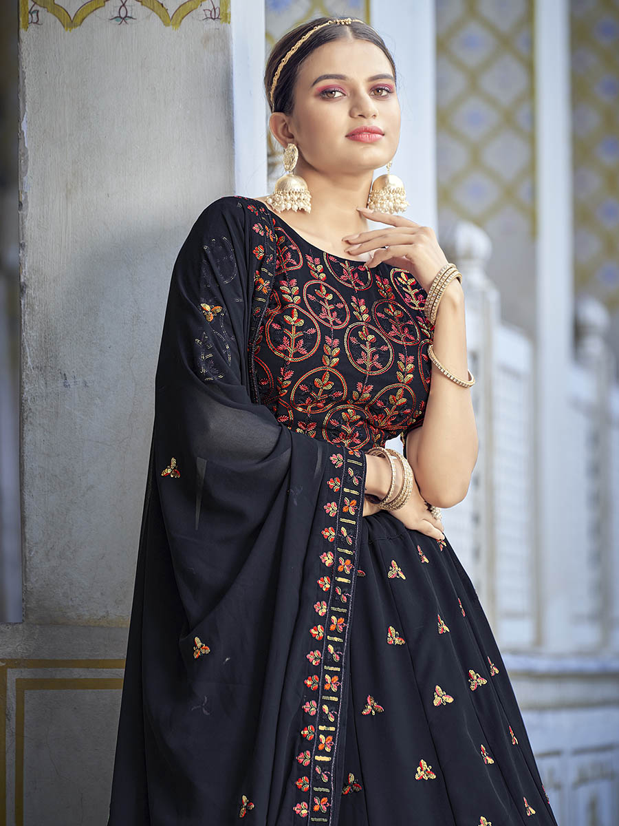 Myra Navy Blue Georgette Embroidered Designer Lehenga Choli
