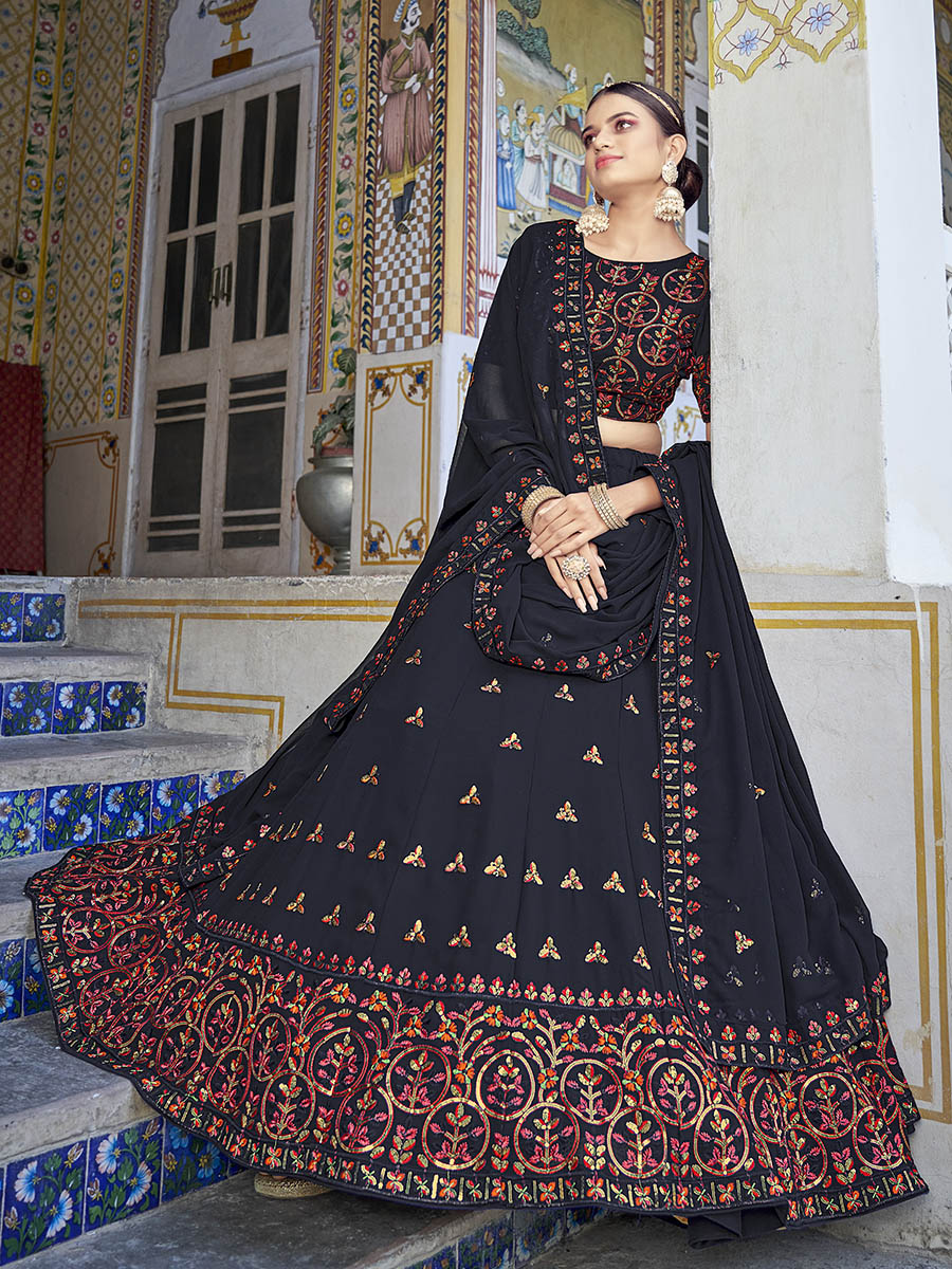Myra Navy Blue Georgette Embroidered Designer Lehenga Choli