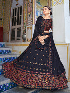 Myra Navy Blue Georgette Embroidered Designer Lehenga Choli