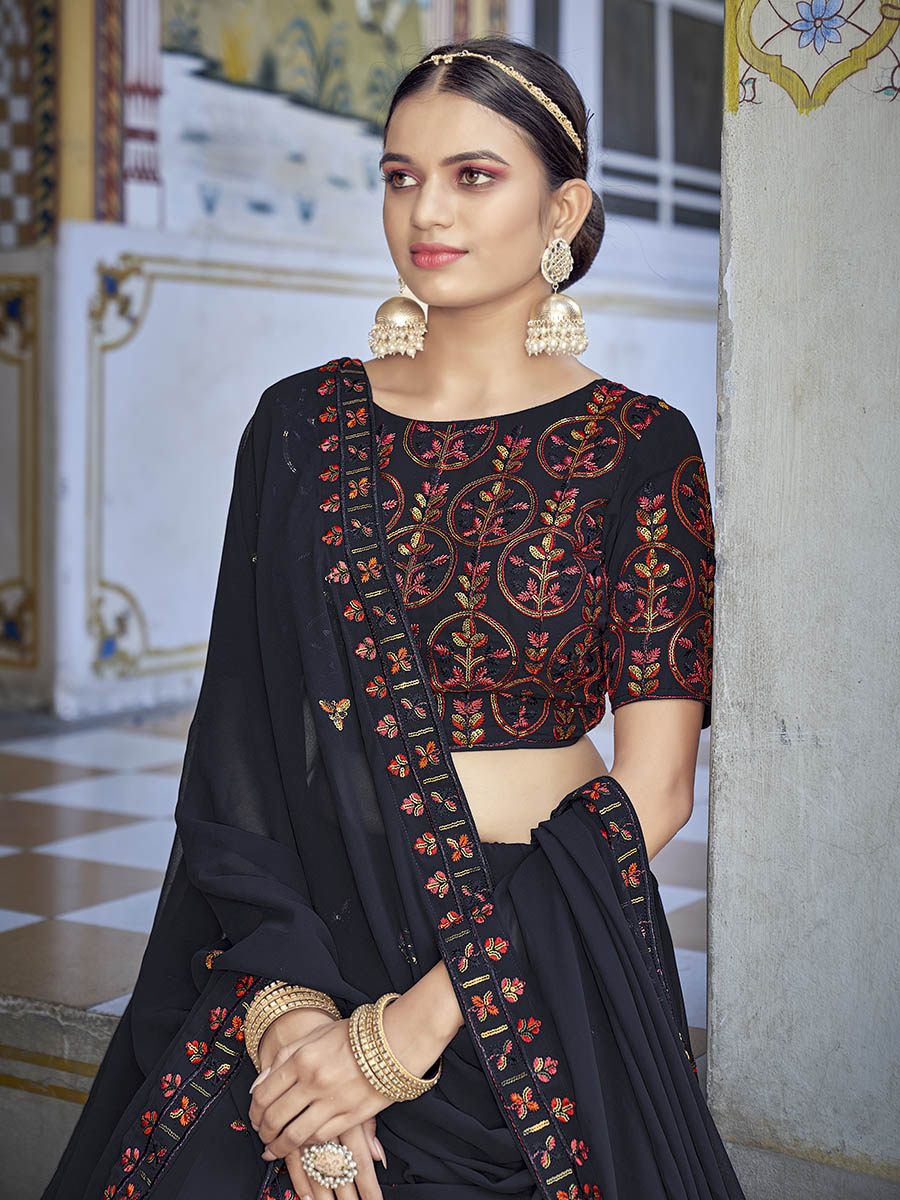 Myra Navy Blue Georgette Embroidered Designer Lehenga Choli