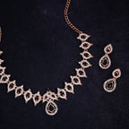 Tehzeeb Creations Shimmering Rose Gold Polished Ad Studded Necklace Jewellery Set With Matching Earrings For Women And Girls