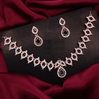 Tehzeeb Creations Shimmering Rose Gold Polished Ad Studded Necklace Jewellery Set With Matching Earrings For Women And Girls