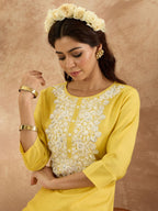 Indo Era Women Ethnic Motifs Embroidered Regular Thread Work Kurta with Trousers - Distacart