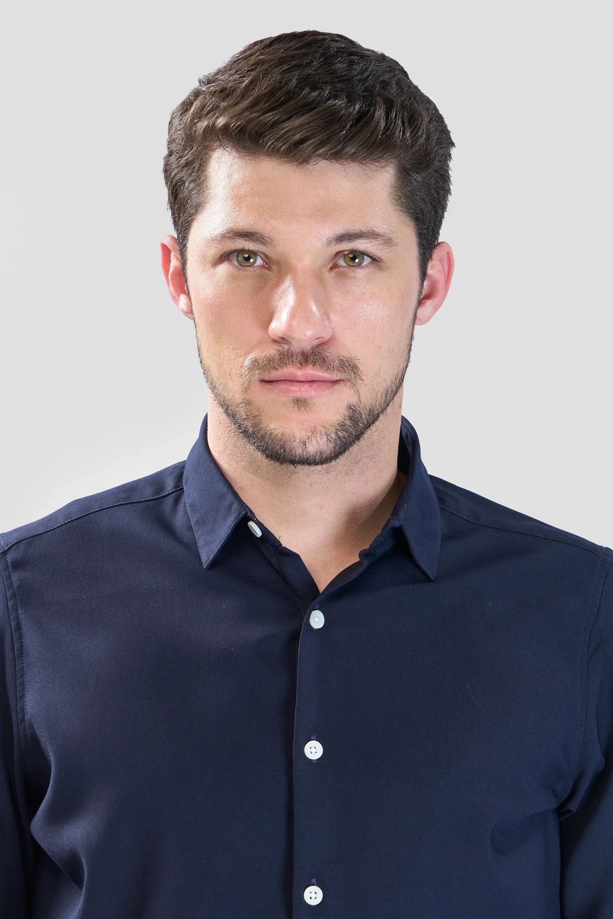 Xkind Navy Blue Plain Slim Fit Shirt